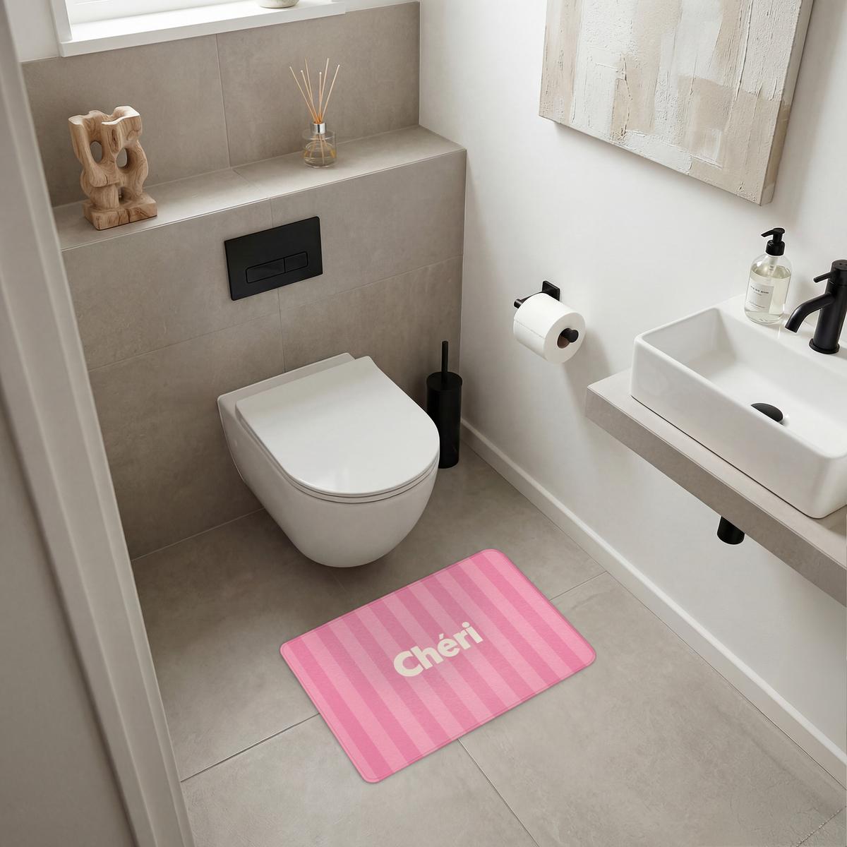 BADEMATTE Gestreift - Rosa - Chéri 60x40 cm - Pink, Textil (60/40cm) - OnlyWow