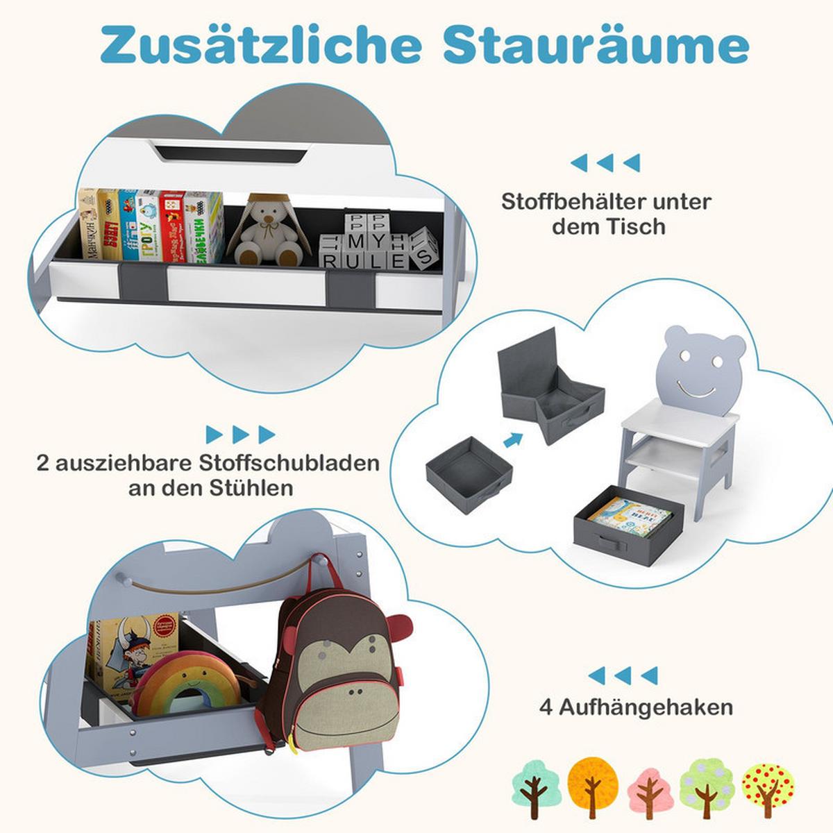 KINDERTISCH mit stuhl grau(3-tlg) - Grau, Holzwerkstoff (70/50/60.5cm) - COSTWAY