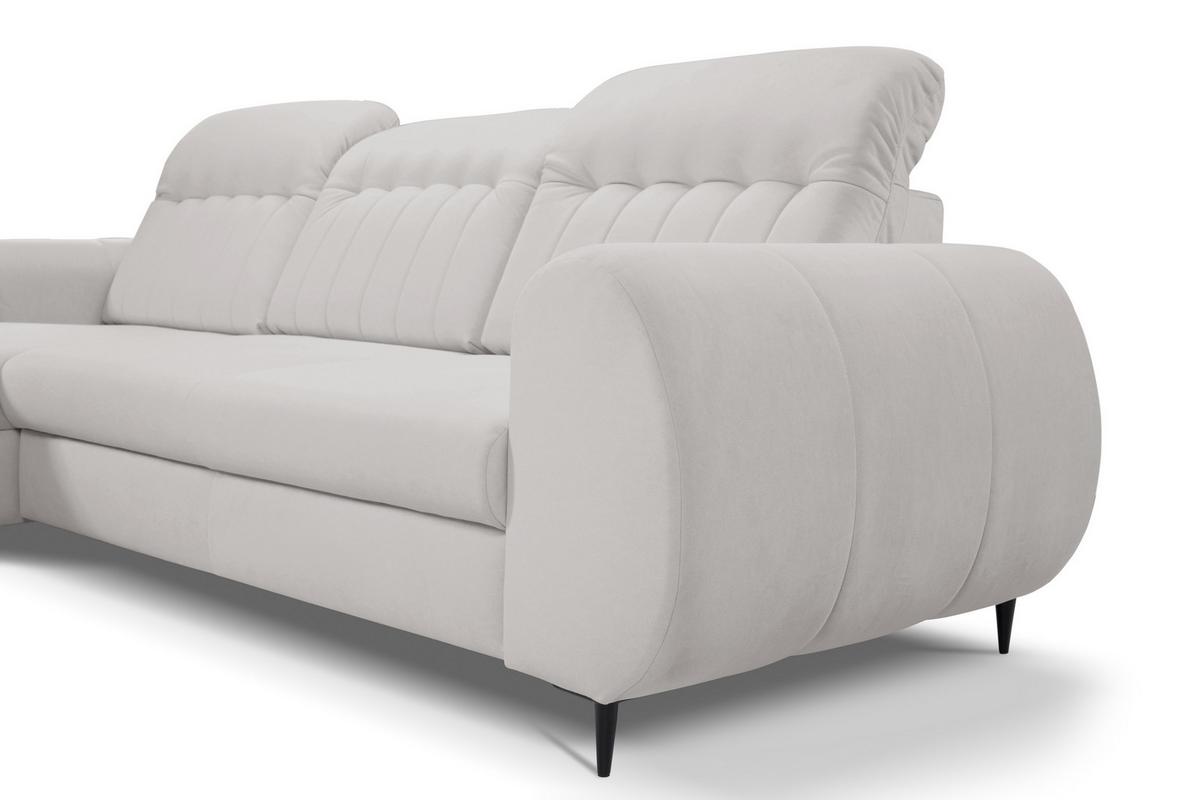 ECKSOFA PURO L-S Hellgrau Plüsch-Stoff mit Schlaffunktion - Hellgrau, Holz (275/166cm) - MASSENO