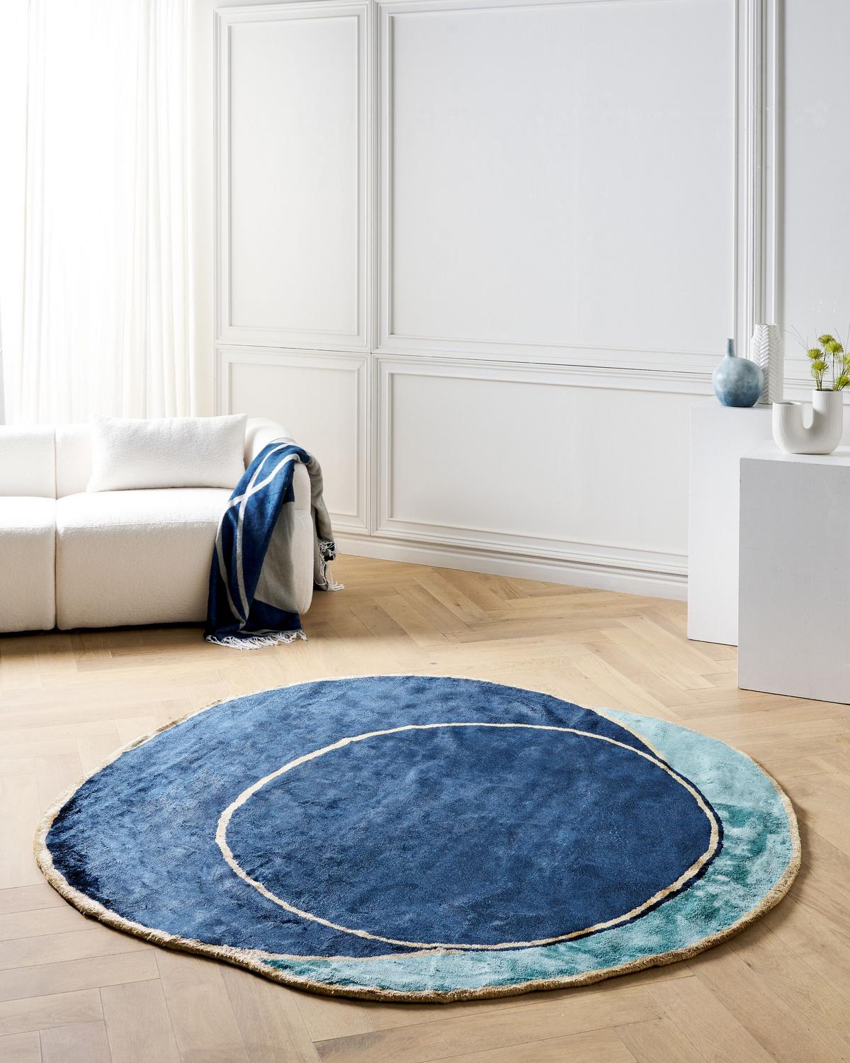 TEPPICH Marineblau 200/200 cm Viskose Kanrach - Hellblau, Textil (200/200cm) - Beliani