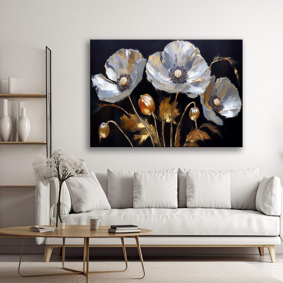 WANDBILD mohnblumen glamour silber - Schwarz, Textil (60/40cm) - Feeby