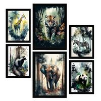 POSTER Set Mit 6 Wilde Welt Illustrationen Von Tieren In Naturlandschaften A3 & A4 Rahmenlos - Klar, Papier (29/3cm) - Nacnic