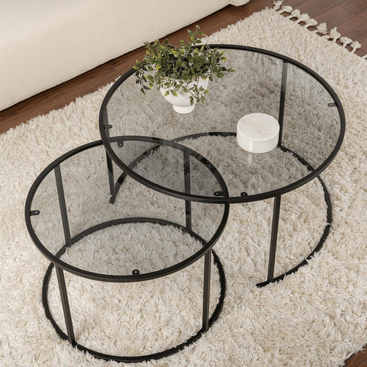 COUCHTISCHE mit Glasplatte 80/80/43 cm - Dunkelgrau, Metall (82/80/43cm) - Calicosy