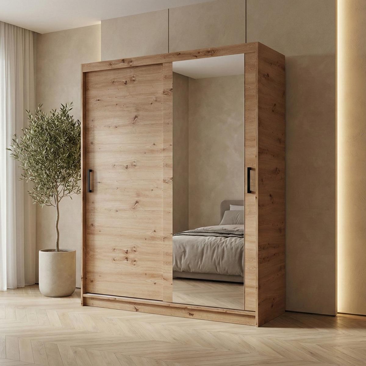 SCHWEBETÜRENSCHRANK Hela mit 2 Türen und Schubkasteneinsatz, 160 cm, eiche Artisan - Eiche Artisan, Holzwerkstoff (160/205/60cm) - Beautysofa