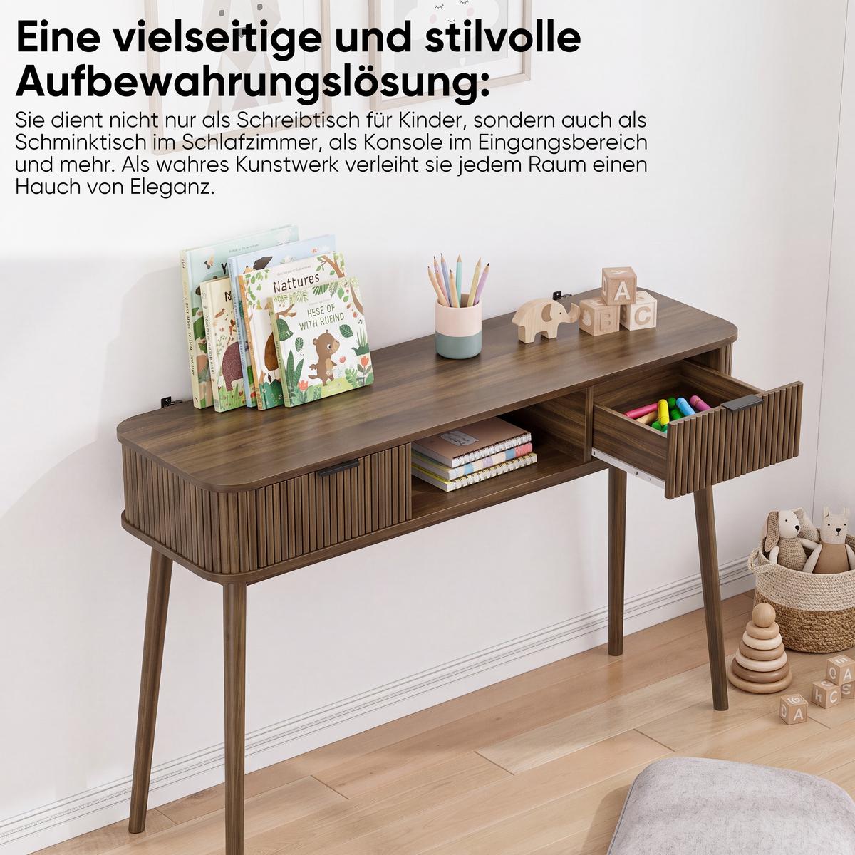 SCHREIBTISCH Mid-Century Walnuss-Optik mit 2 Schubladen & Ablage - Walnussfarben, Holzwerkstoff (35/120/77.6cm) - Urban Meuble