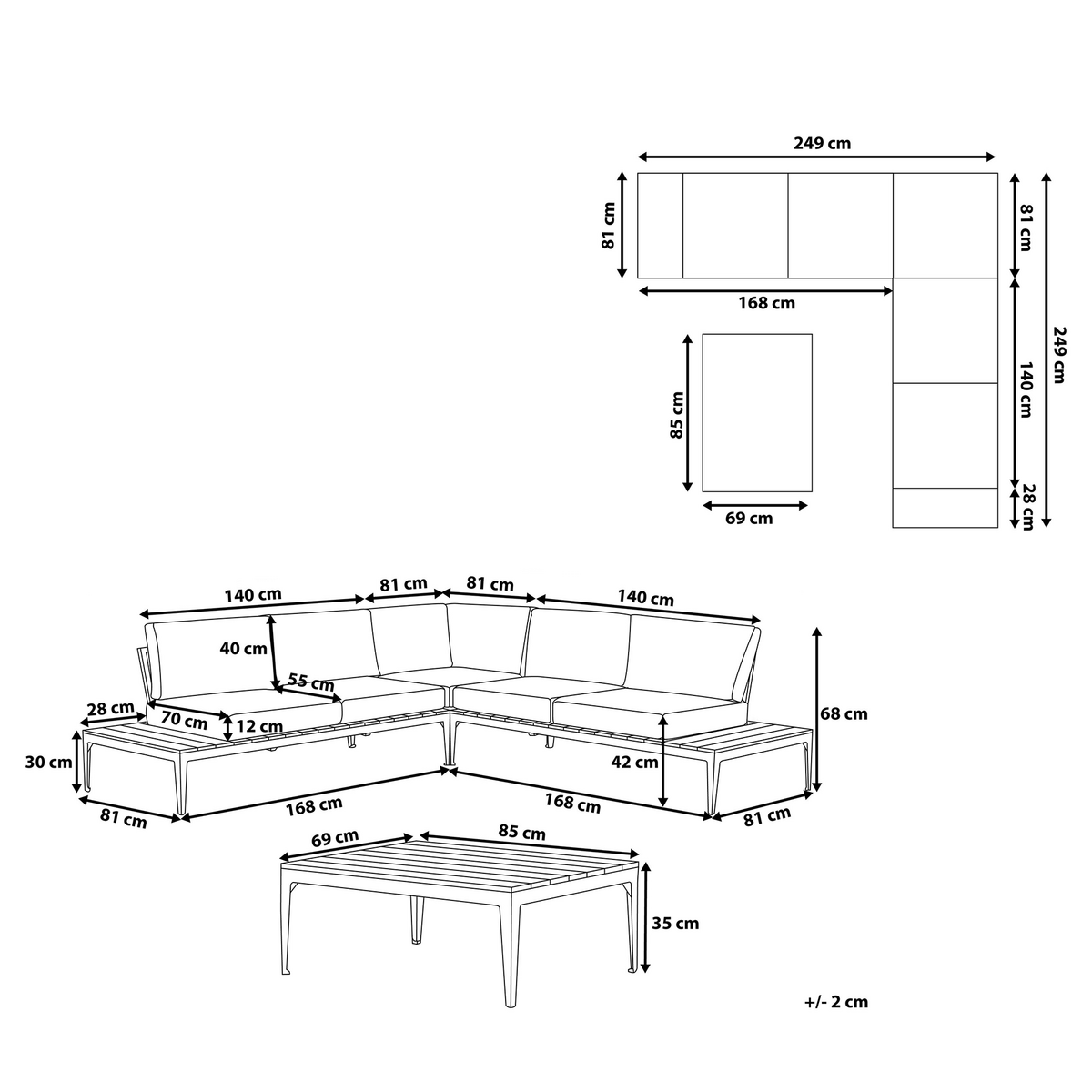 LOUNGE-SET 4-Sitzer grau Positano - Grau, Holzwerkstoff - Beliani