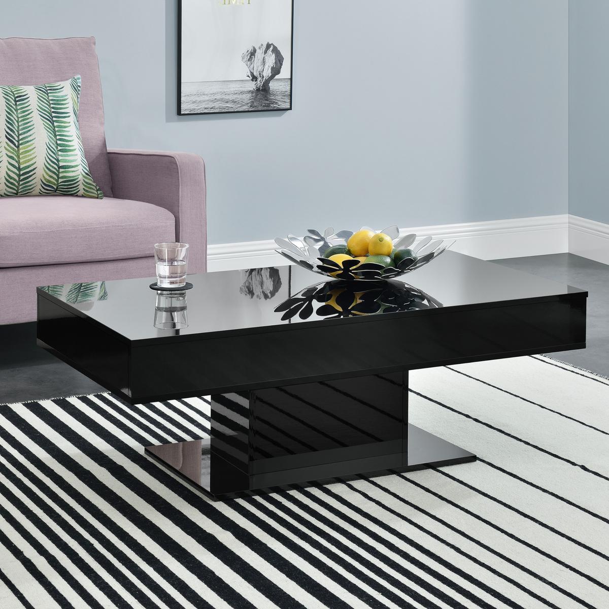 COUCHTISCH Lünen 110/60/40 - Schwarz Hochglanz, Holzwerkstoff (60/110/40cm) - [en.casa]