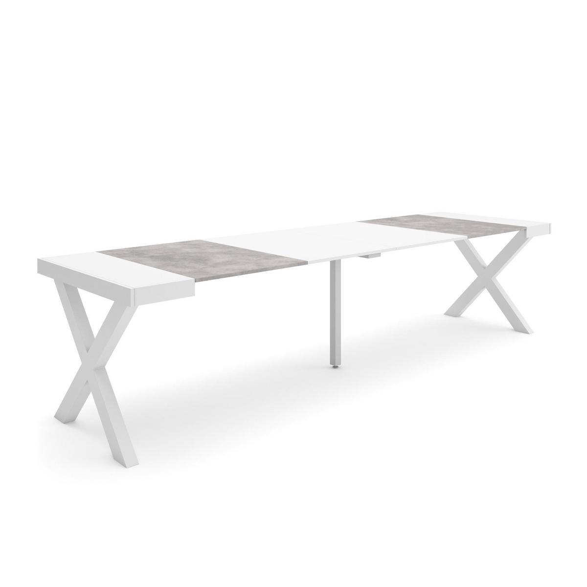 KONSOLENTISCH ausziehbar 58 bis 302cm, für 14 Gäste, weiß zementgrau, 90/58/73cm - Weiß/Grau, Holzwerkstoff (90/302/73cm) - Skraut Home