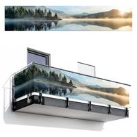 BALKON-SICHTSCHUTZ See - Nebel - Berge - Landschaft Deko XXL 500x100 cm - Hellblau, Kunststoff (500/100cm) - MuchoWow