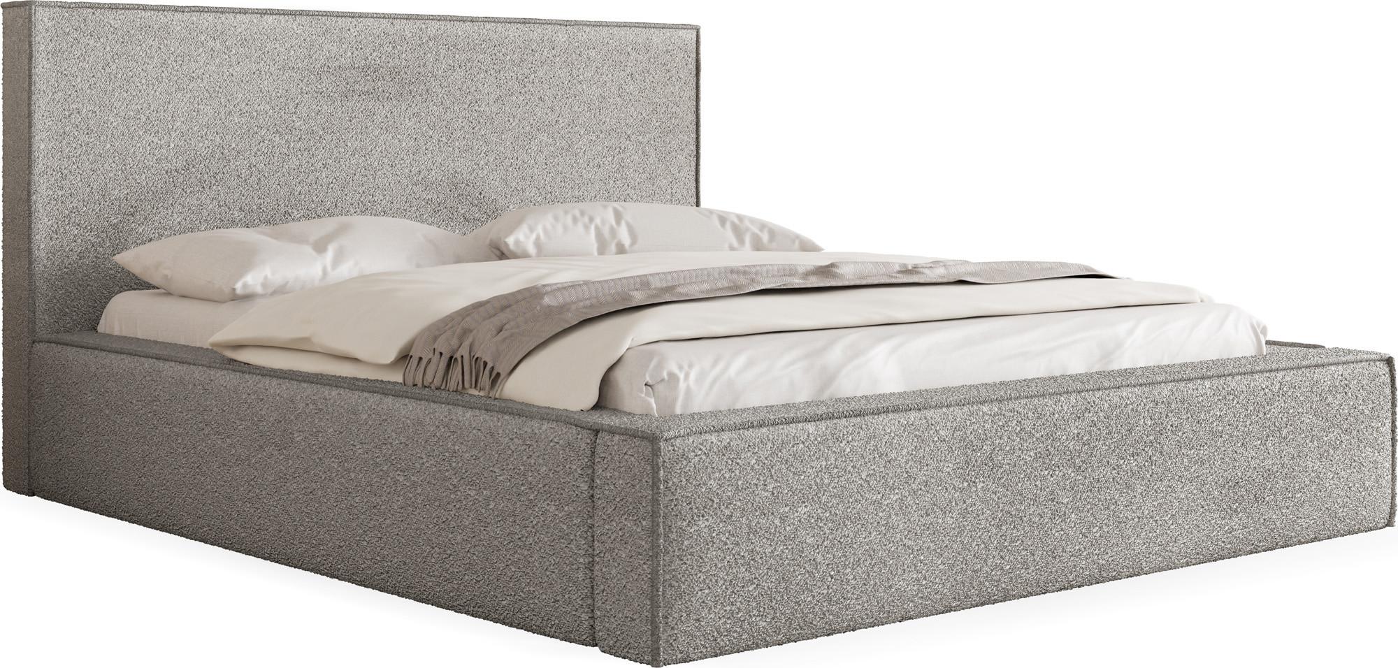 POLSTERBETT Terra mit Bettkasten, Grau Boucle 200x200 cm - Birkefarben/Hellgrau, Holzwerkstoff/Kunststoff (200/200cm) - WFL GROUP