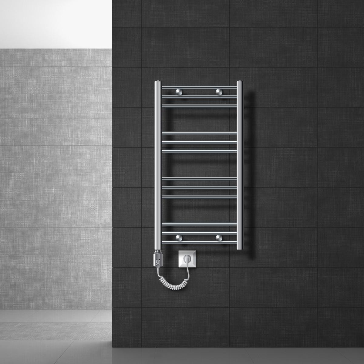 BADHEIZKÖRPER elektrisch Sahara 500x800 mm Chrome gerade mit Heizstab 300W - Chromfarben, Metall (3/80/50cm) - LuxeBath