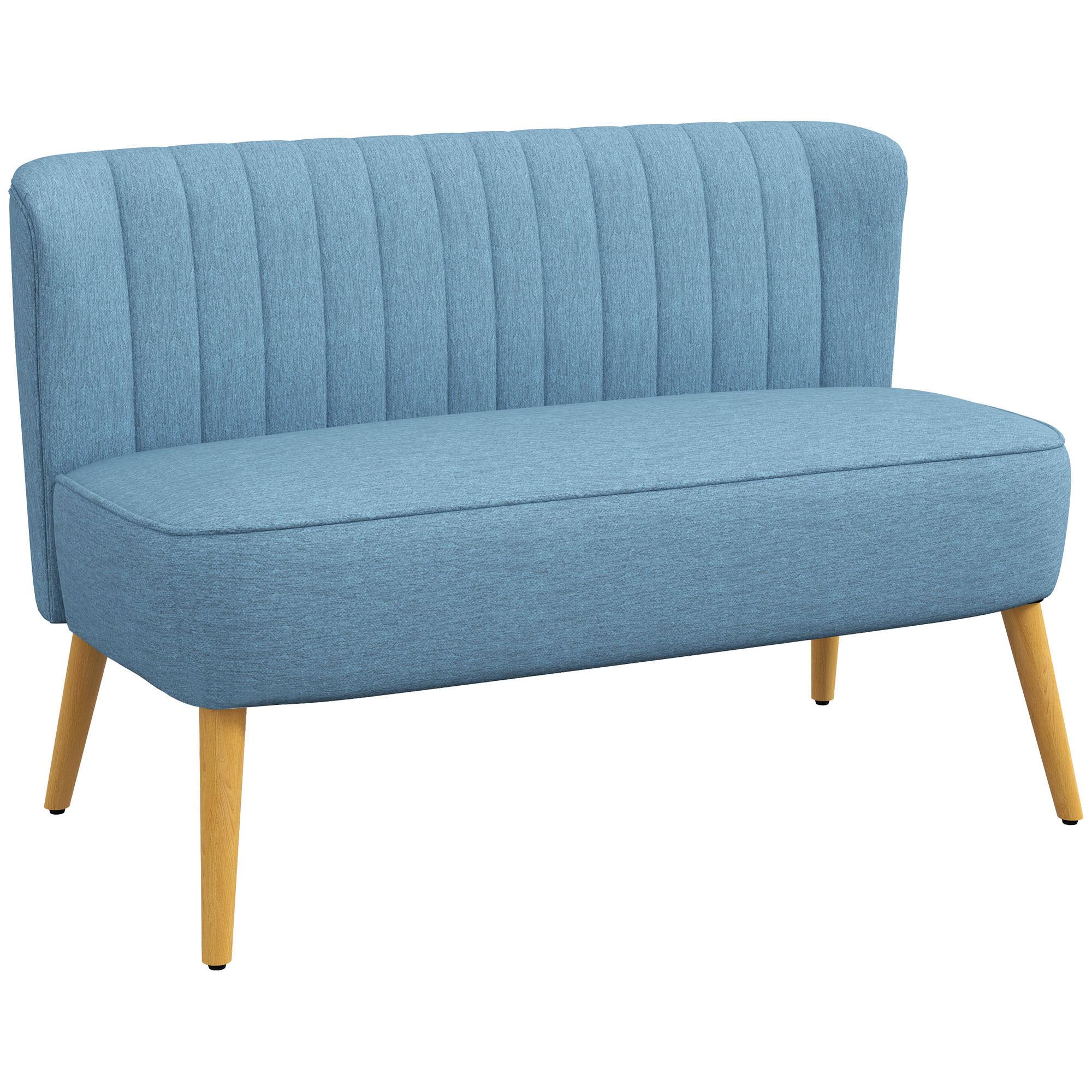 SOFA 2-Sitzer 117/57/77 cm Blau - Blau/Naturfarben, Holz/Textil (56.5/77/117cm) - HOMCOM