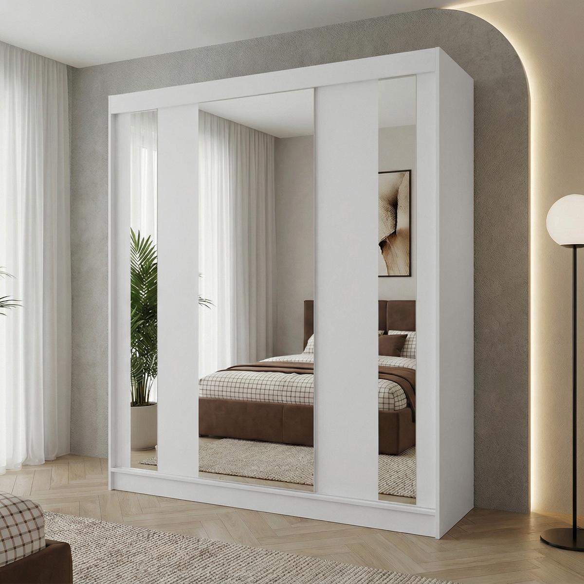 SCHWEBETÜRENSCHRANK Gaja 180/216/61 weiß mit Spiegel - Weiß, Holzwerkstoff (180/216/61cm) - Beautysofa