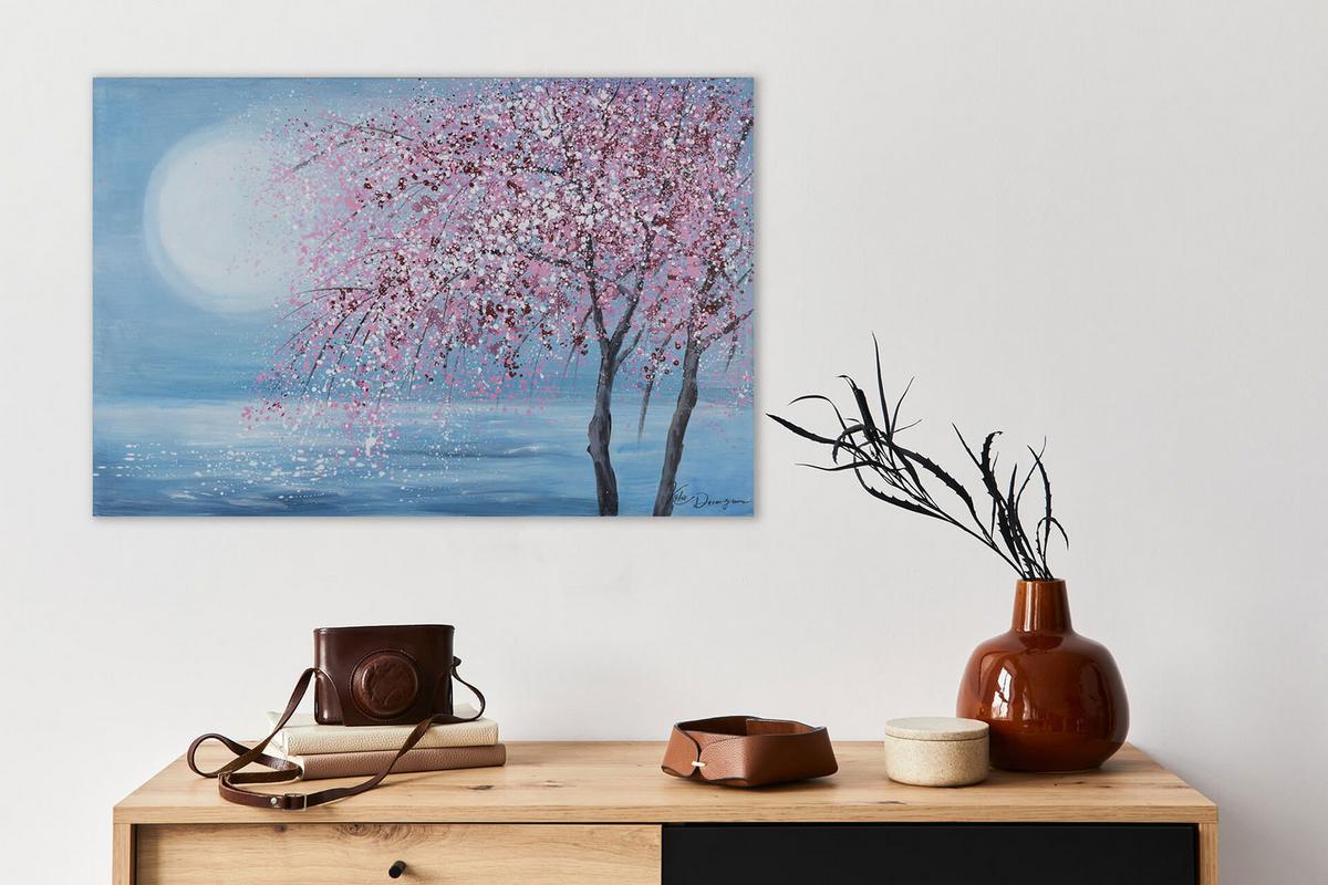 ACRYLBILD HANDGEMALT 90/60 cm - Blau/Pink, Holz/Textil (90/60cm) - KUNSTLOFT
