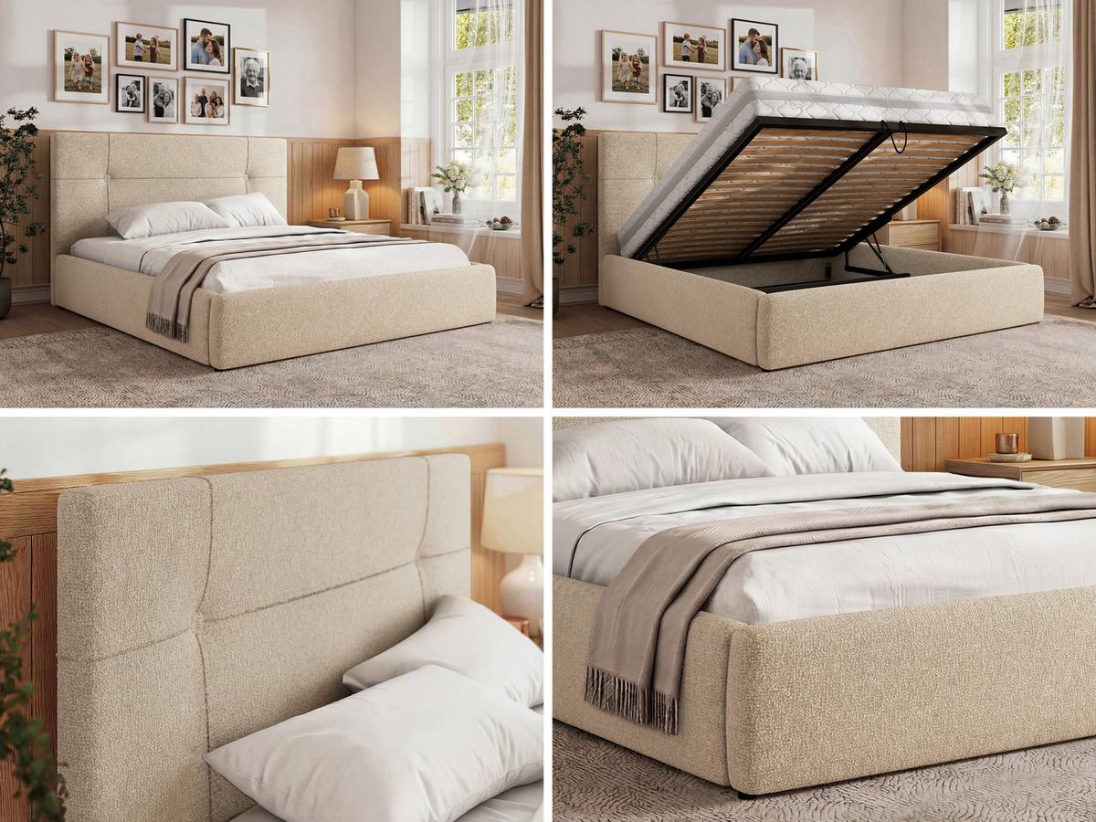 POLSTERBETT CALERIO CLASSIC 180/200 - Creme Stukture - Matratze Multipocket - Creme/Schwarz, Kunststoff/Textil (180/200cm) - MKS