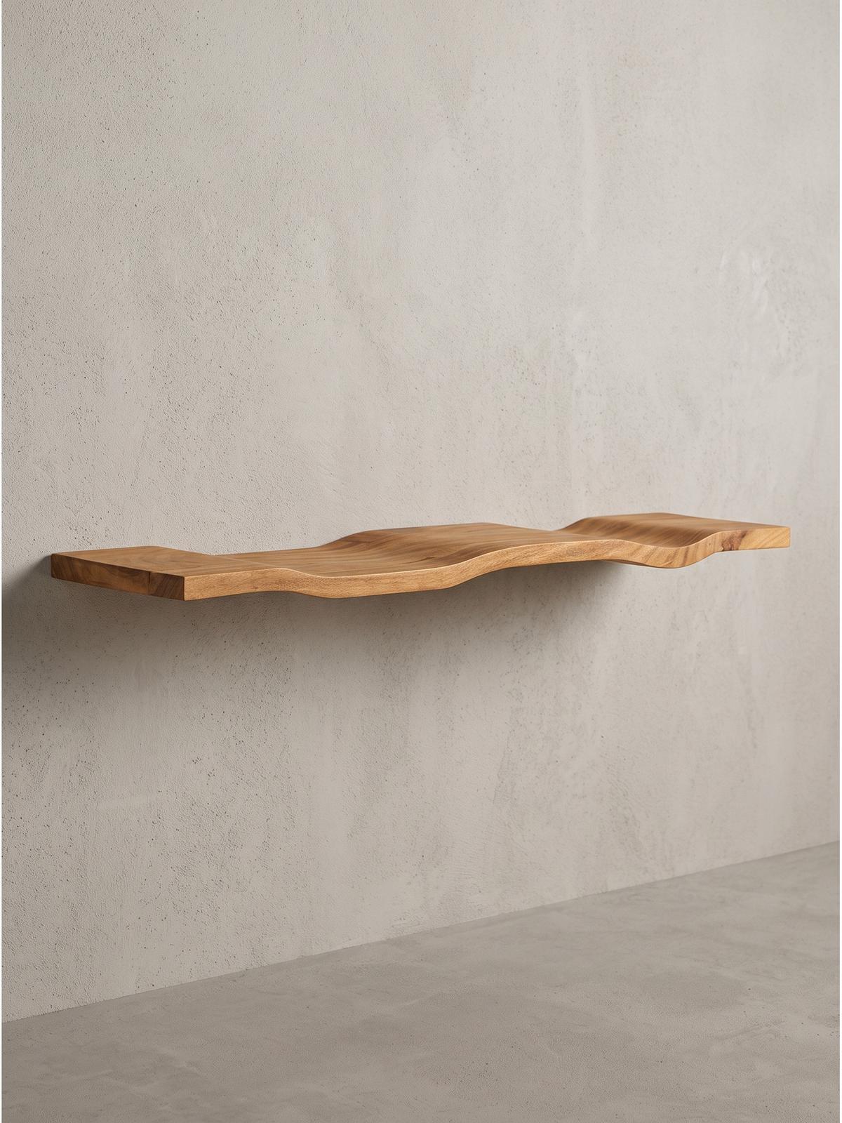WANDREGAL LEVANTO, Akazie Massivholz, handgefertigt, 80 x 20 x 2,5 cm - Akaziefarben, Holz (80/2.5/20cm) - KADIMA DESIGN