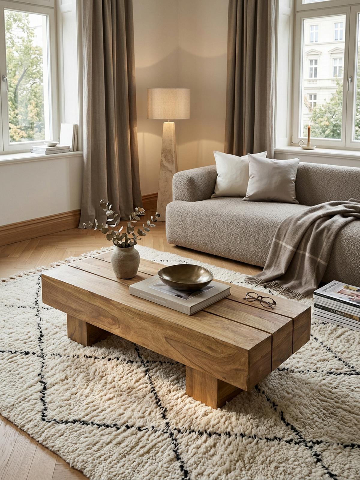 COUCHTISCH aus Massivholz, handgefertigt, pflegeleicht, aus Akazienholz und Edelholz, Beige 120x45x30 cm - Beige, Holz (45/120/30cm) - KADIMA DESIGN