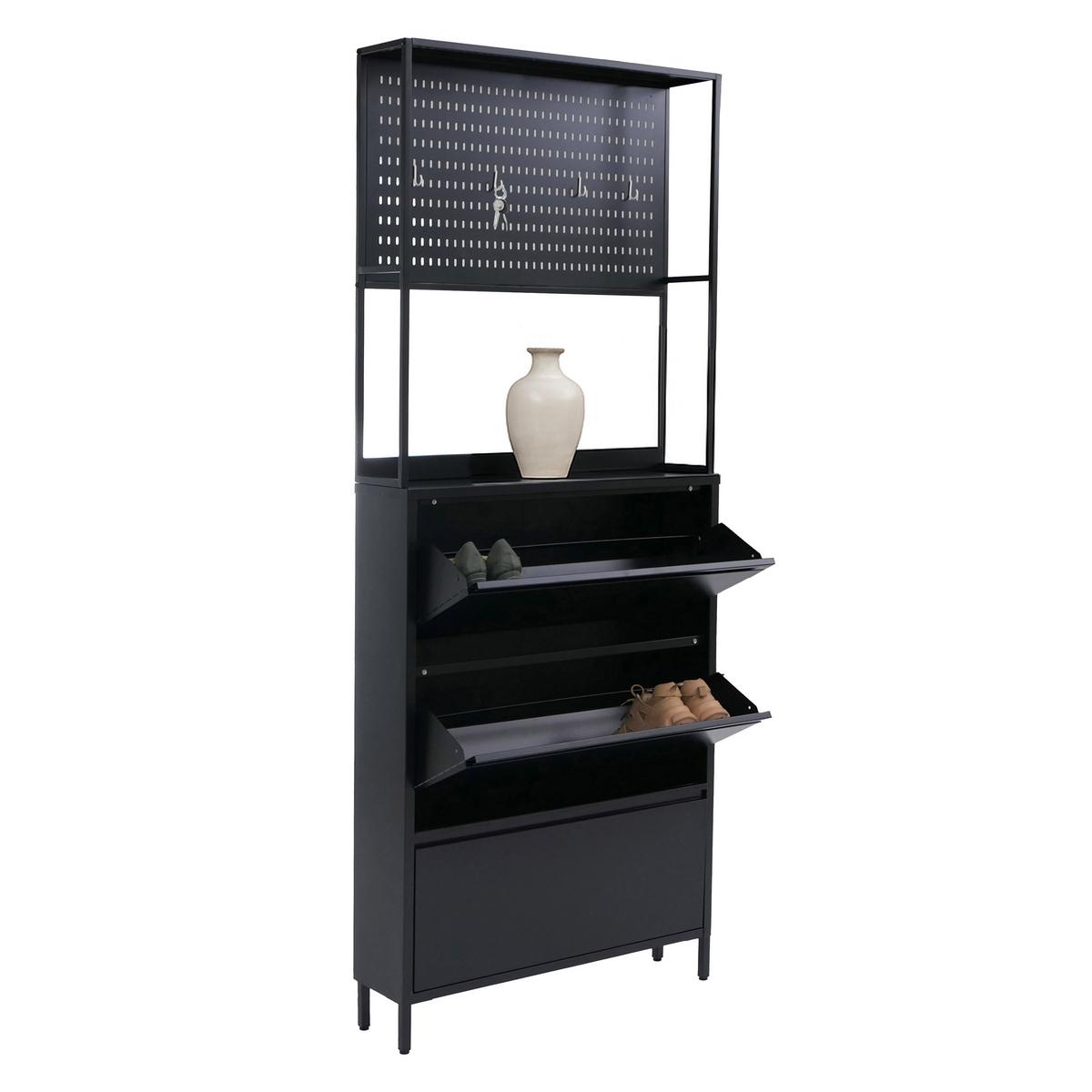 SCHUHSCHRANK Schwarz - Schwarz, Metall (80/201/20cm) - MCW