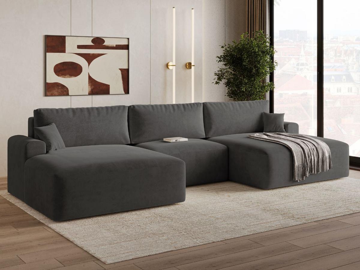 ECKSOFA U Serene Dunkelgrau - Dunkelgrau, Holz/Textil (391/145cm) - Graingold