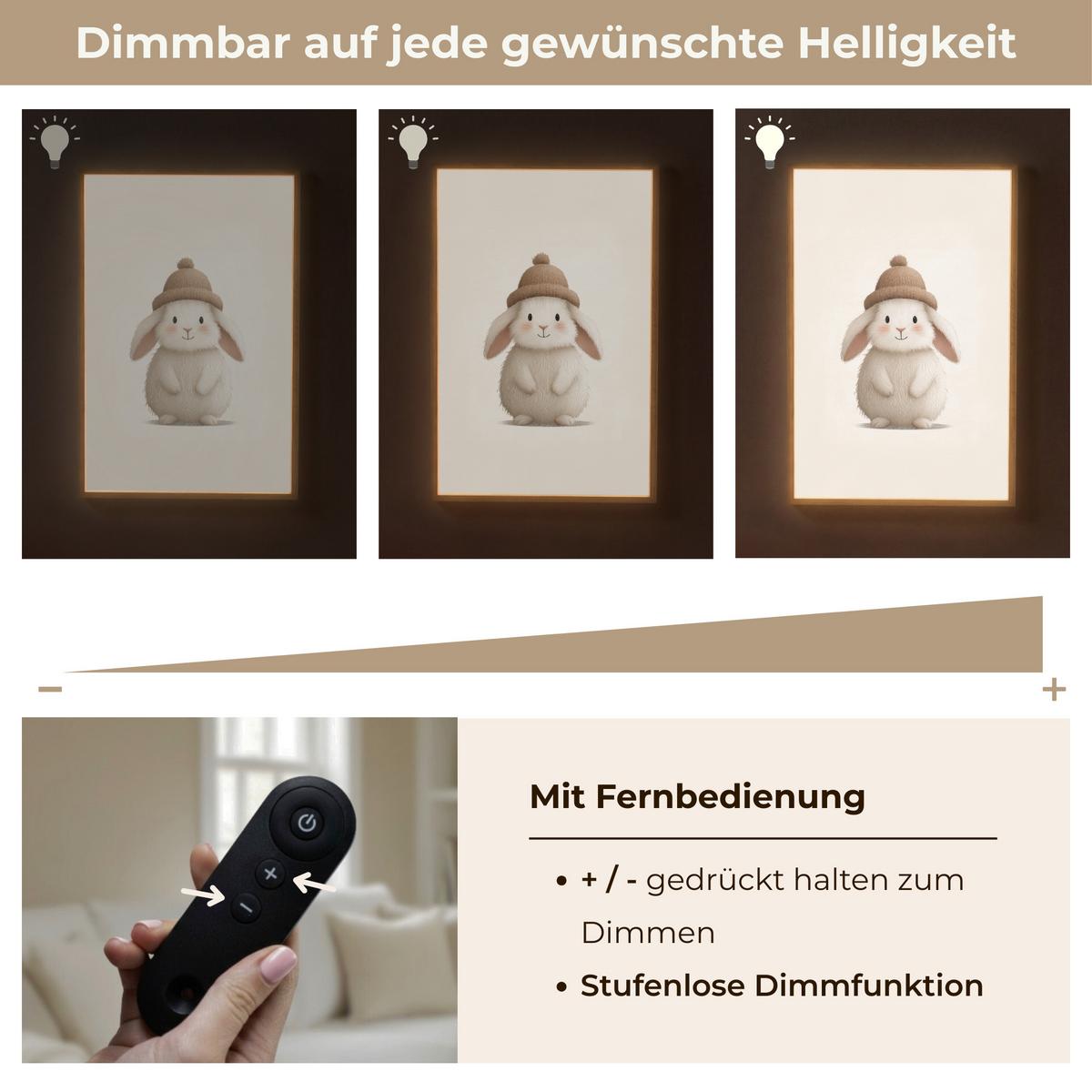 NACHTTISCHLAMPE MIT AKKU Kaninchen - Hut - Ohren - Beige 60x90 cm - Creme, Holzwerkstoff (8/60/90cm) - OnlyWow
