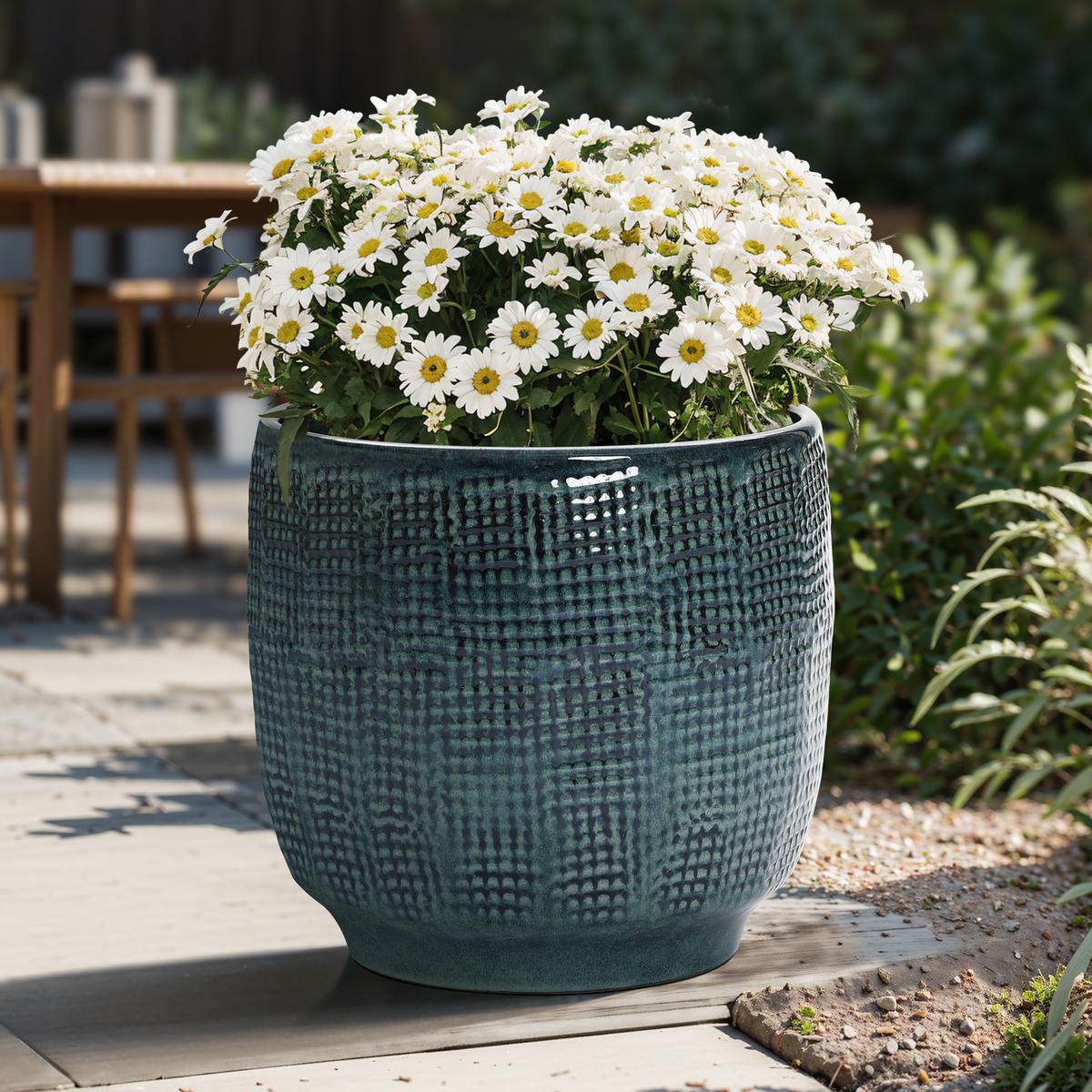 BLUMENTOPF Keramik Graugrün 30x28cm - Dunkelgrün, Keramik (29cm) - Hometopia