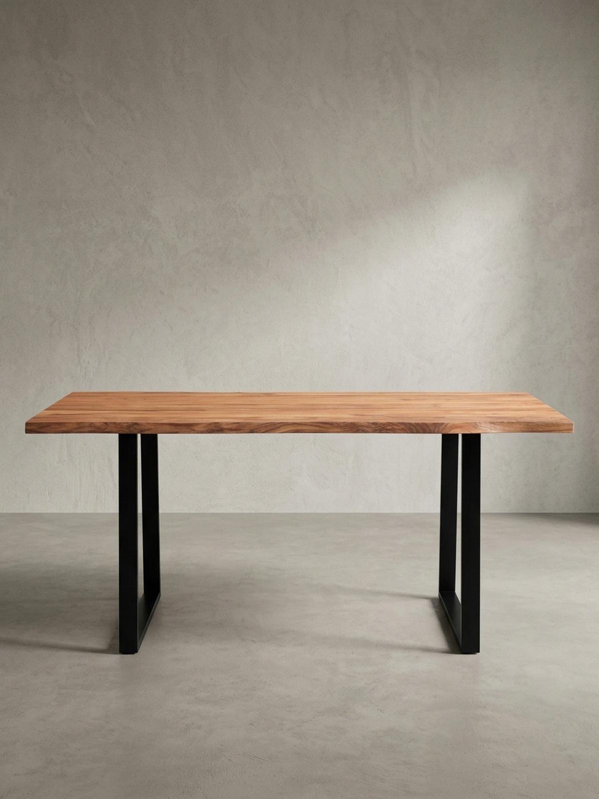 ESSTISCH Massivholz Baumkante Schwarz Metall Handgefertigt TARN, Goldbraun-Schwarz 120x60x76 cm - Schwarz/Braun, Holz (60/120/76cm) - KADIMA DESIGN