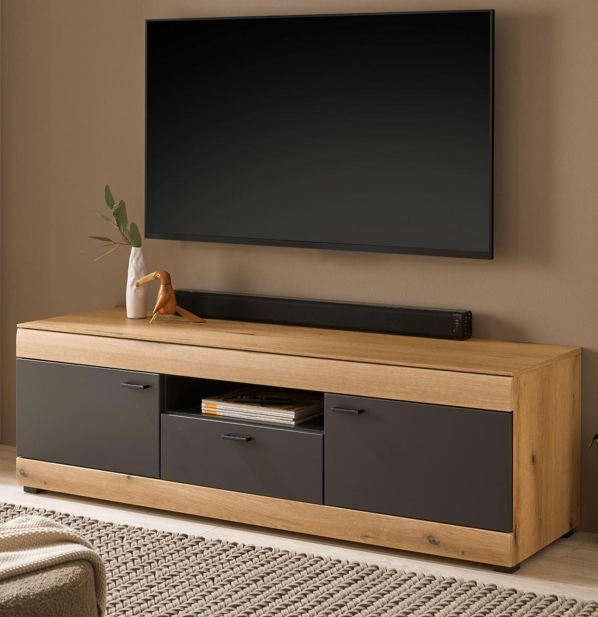 TV-LOWBOARD in Eiche, grau 150 cm, TV Unterschrank mit Soft-Close - Kaschmir/Eichefarben, Holzwerkstoff/Kunststoff (150/484/45cm) - Furn.Design