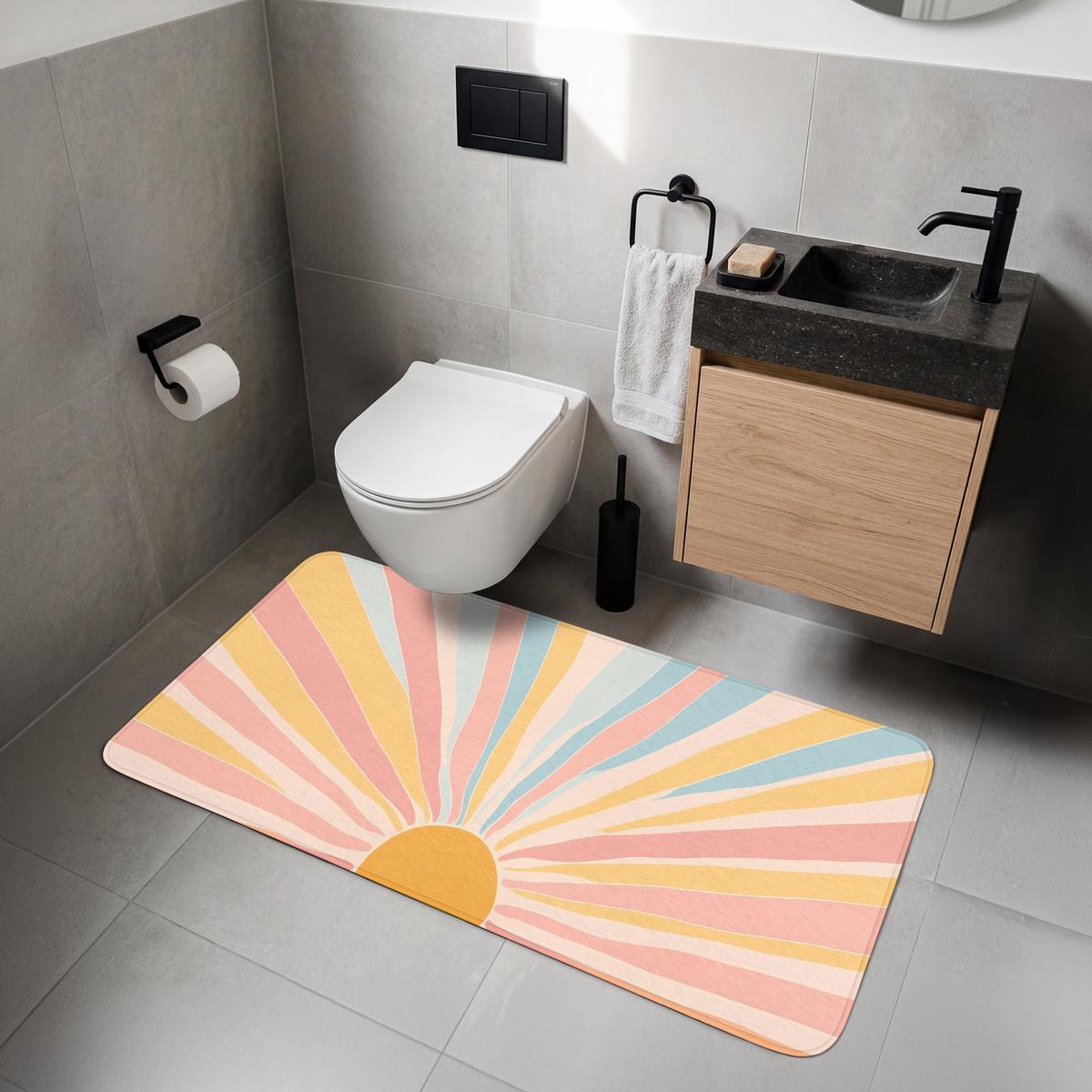 WC-VORLEGER Illustration - Sonne - Pastellfarben WC Teppich 120x60 cm - Pastellblau, Textil (120/1cm) - OnlyWow