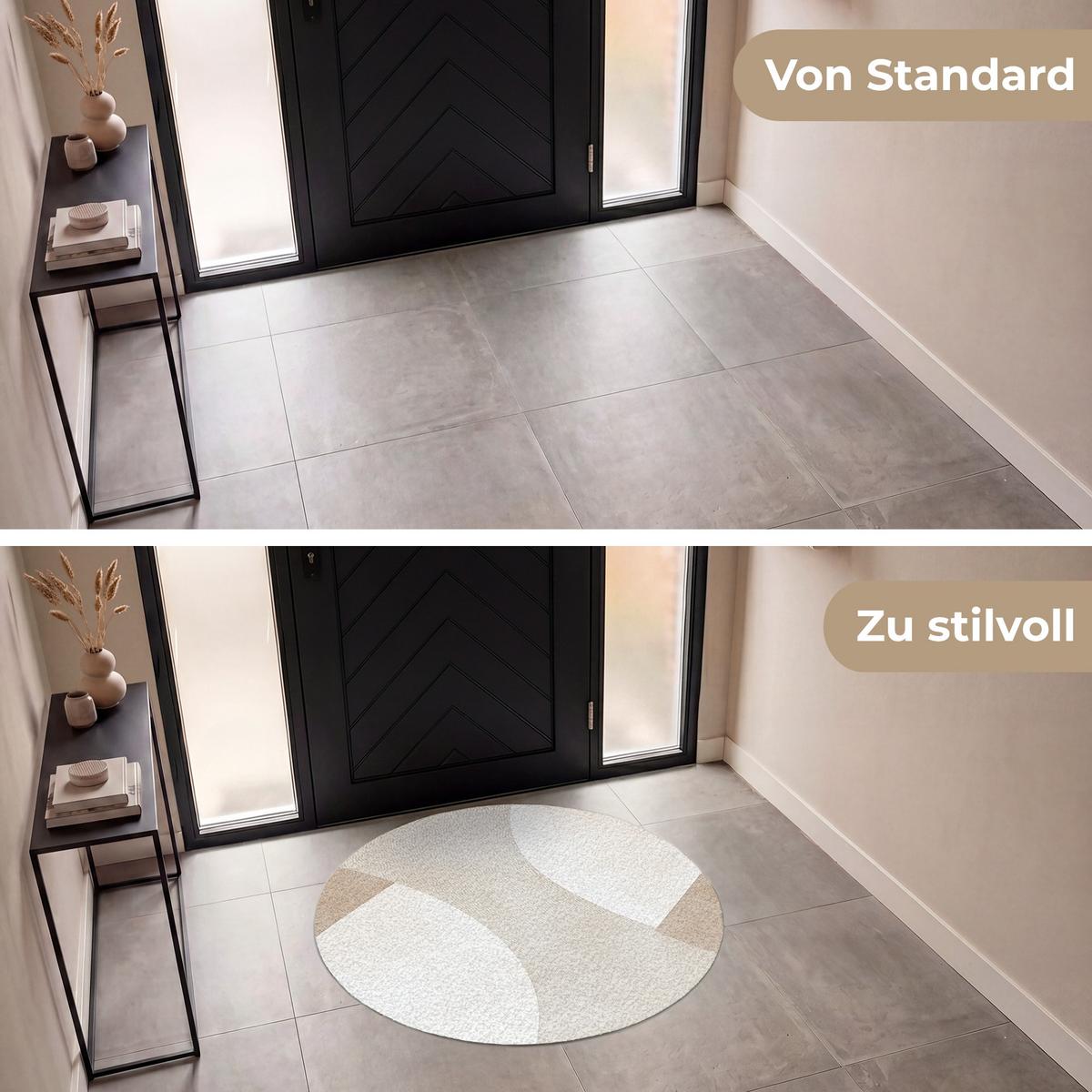 FUSSMATTE Braun - Japandi - Abstrakt Schmutzfangmatte 120x120 cm - Beige, Kunststoff (120/0.4cm) - MuchoWow