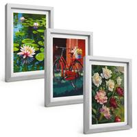 BILDER SET 3er Set - 20x30 cm Silberner Rahmen - Lilien im Garten, bunte Blumen - Silberfarben, Kunststoff (20/30cm) - TULUP