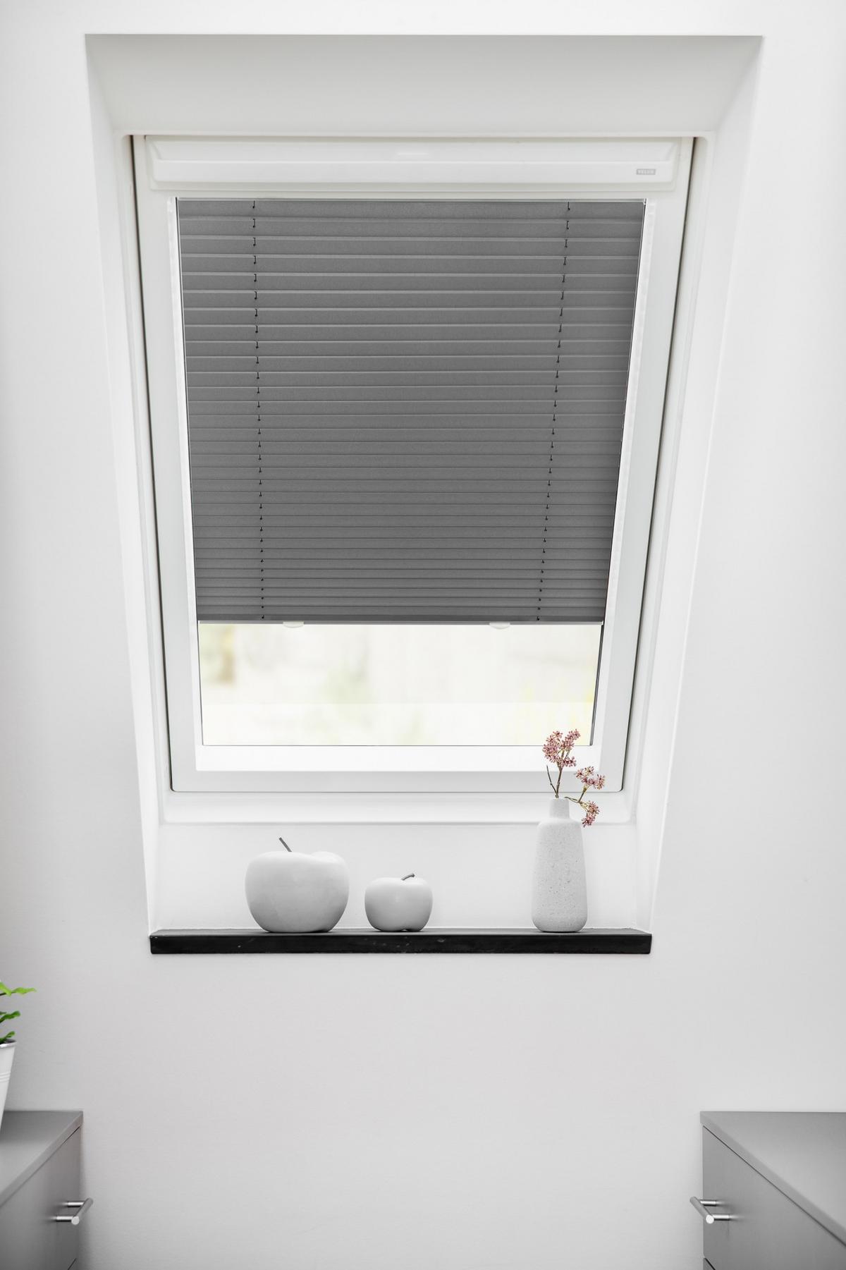 DACHFENSTER PLISSEE HAFTFIX, OHNE BOHREN Grau, 100 cm, 59.3, 100 - Grau, Textil (59.3/100cm) - Lichtblick Original