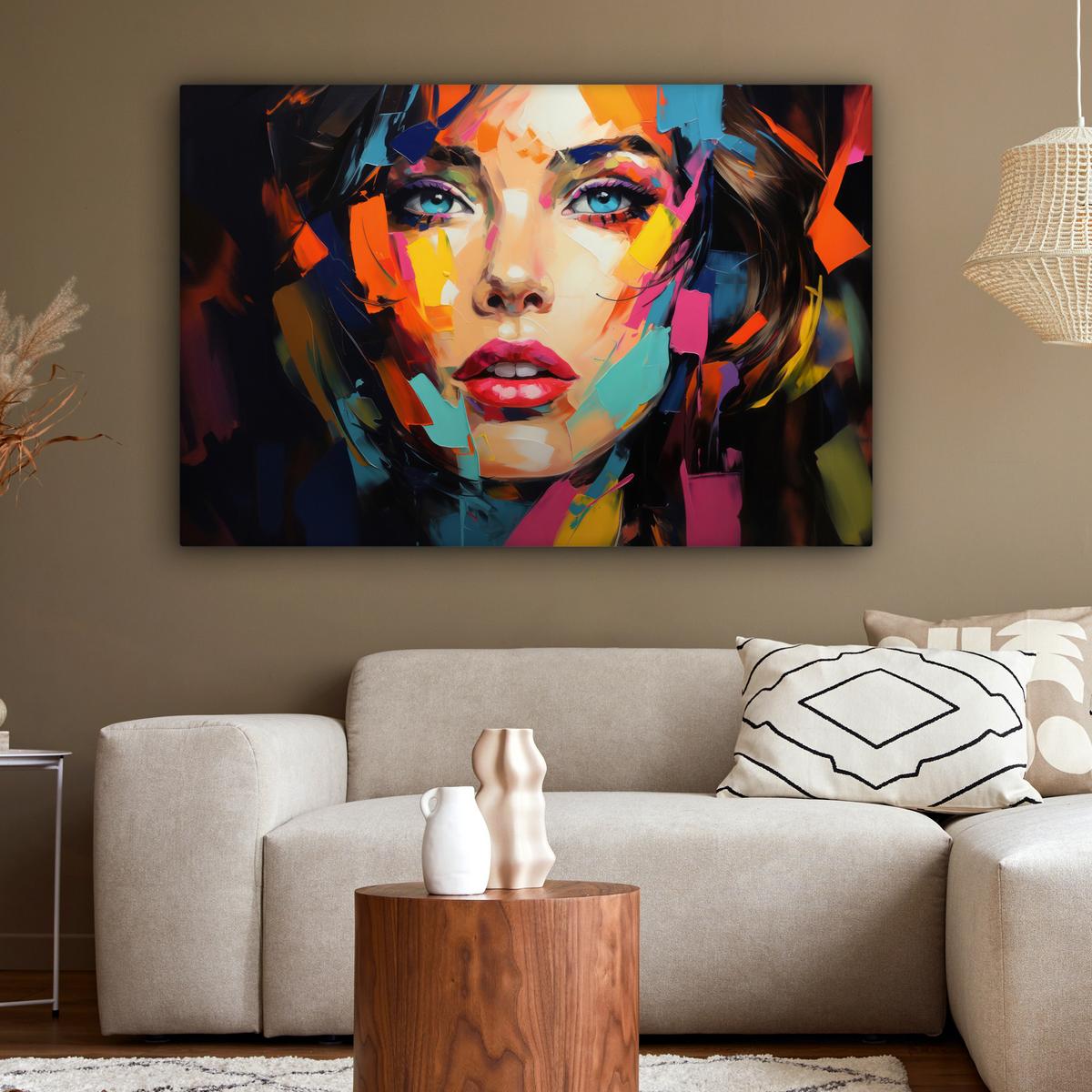 LEINWANDBILD Frau - Porträt - Farbenfroh - Kunst XXL 150x100 cm - Multicolor, Textil (150/100cm) - MuchoWow