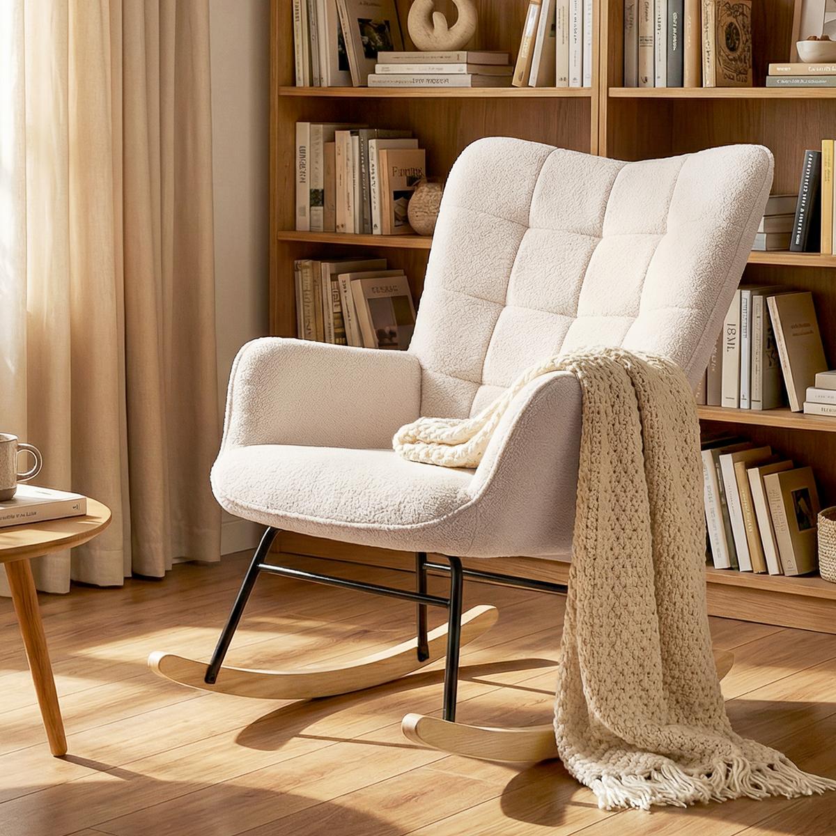 SCHAUKELSTUHL Sessel Relaxsessel bis 120 kg, Polyester, Beige 98x71x101cm - Champagner/Beige, Buchenholz/Textil (98/101/71cm) - HOMCOM