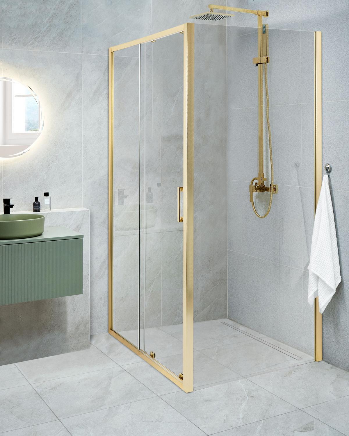 DUSCHKABINE 80/100/185 cm Gold Yoro - Transparent/Goldfarben, Glas (80/100/185cm) - Beliani