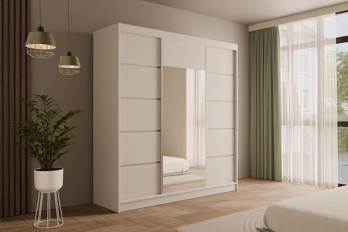 KLEIDERSCHRANK mit Spiegel V2-LINEA 215x200 cm Weiß - Weiß, Holzwerkstoff (200/215/61cm) - ALTDECOR