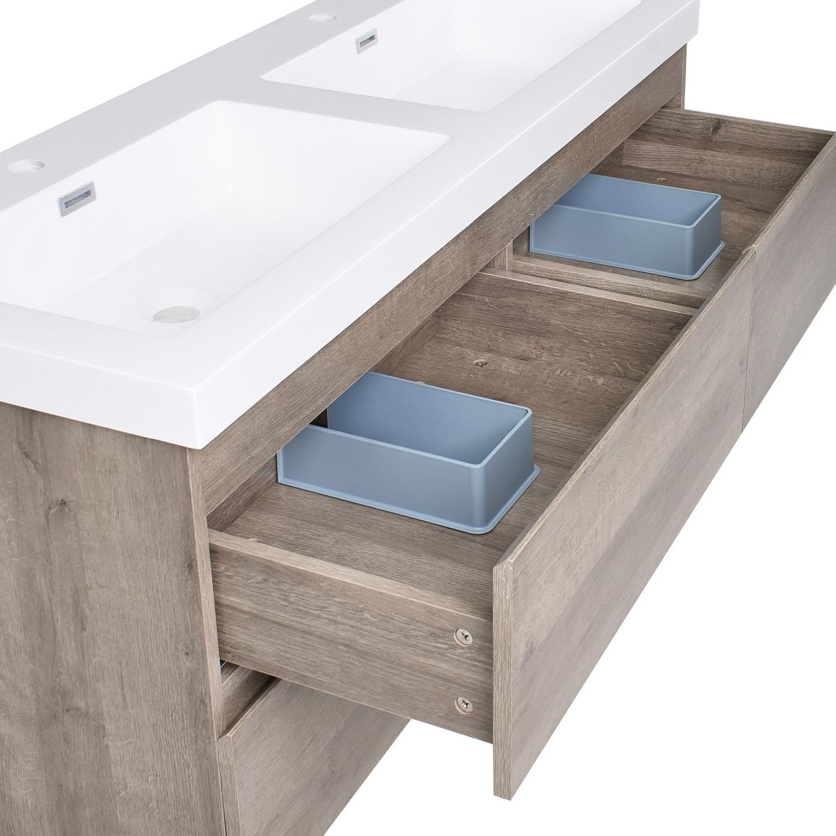 WASCHBECKENUNTERSCHRANK wandmontiertk mit Doppelwaschbecken Taupe Viedma - Taupe, Holzwerkstoff (120/52/46cm) - Beliani