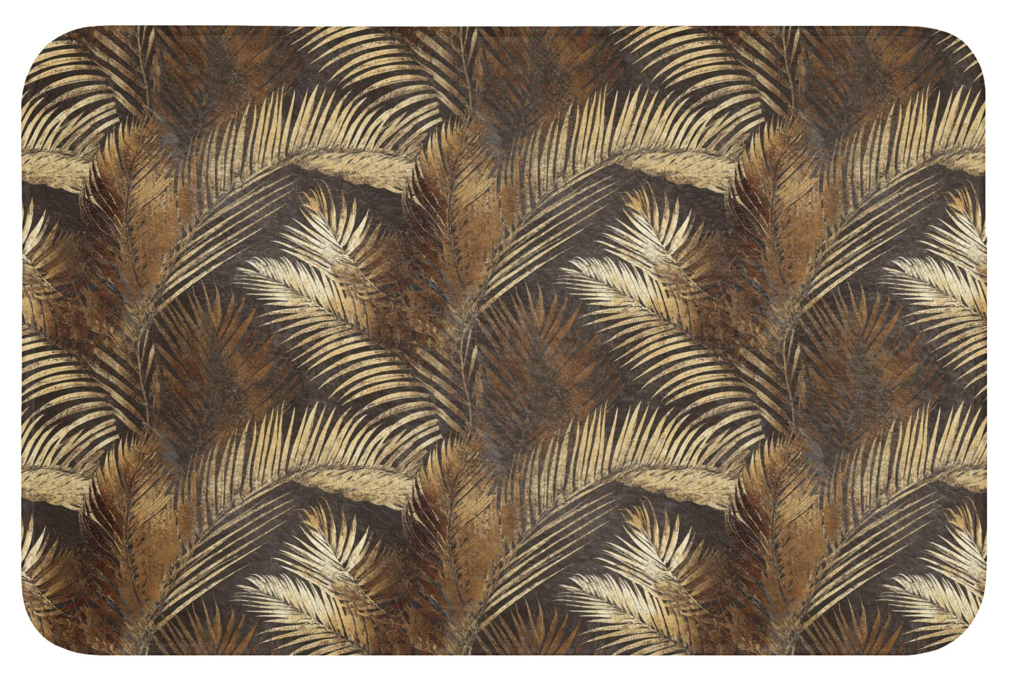 BADEMATTE Tropisch - Blätter - Gold Rutschfest 60x40 cm - Dunkelbraun/Goldfarben, Textil (60/40cm) - OnlyWow