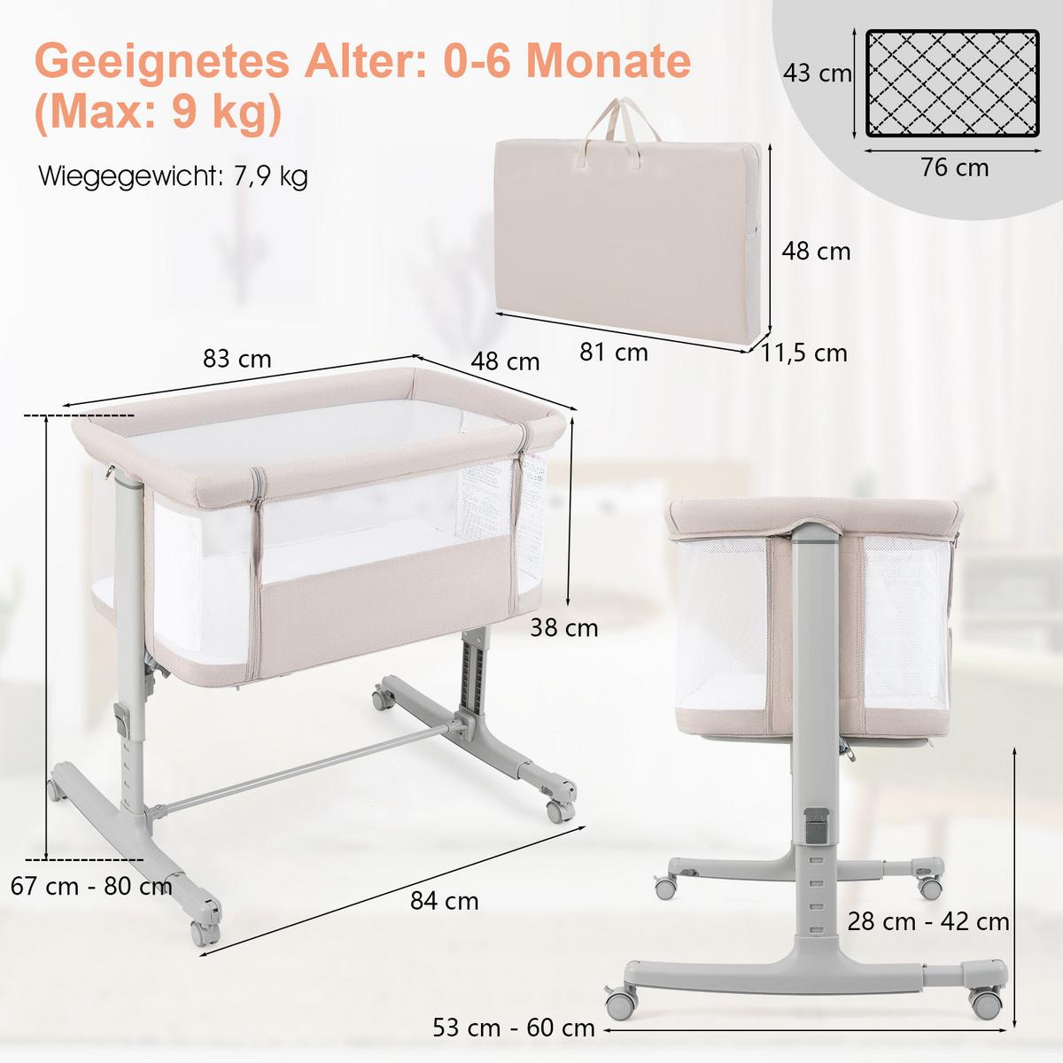 BEISTELLBETT Beige - Beige, Textil - COSTWAY