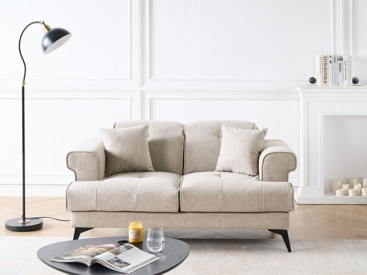 2-SITZER-SOFA Stoff Taupe Skive - Taupe, Textil (160/88/85cm) - Beliani
