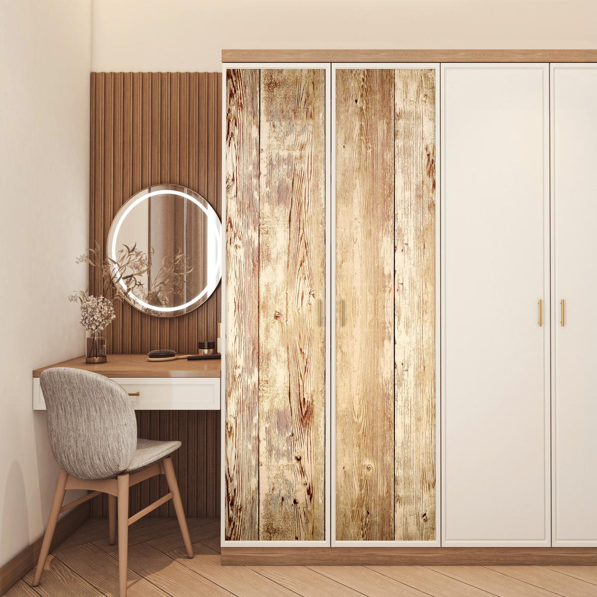TÜRAUFKLEBER Holz - Vintage - Regal - Eiche Fototapete selbstklebend 80x205 cm - Türtapete - Honigeiche, Kunststoff (80/0.1cm) - MuchoWow