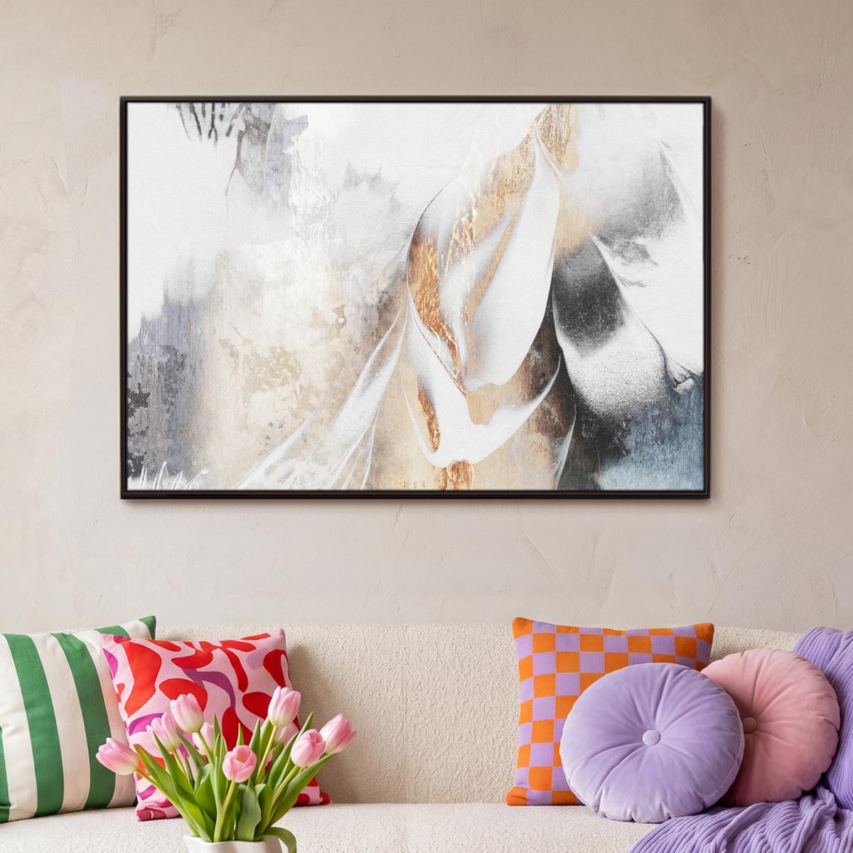 LEINWAND Bilder mit Rahmen - Luxus - Abstrakt - Gold - Weiß - 90x60 - Goldfarben, Textil (90/60cm) - MuchoWow