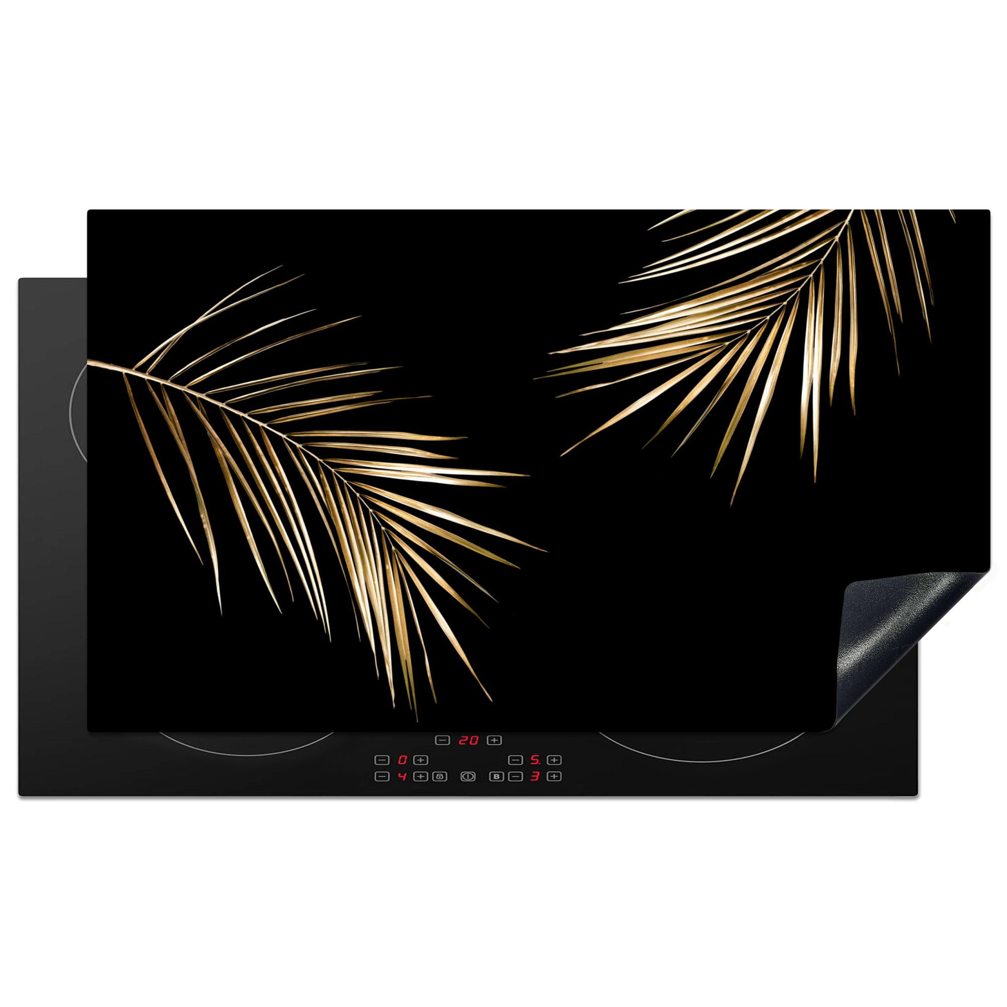 HERDABDECKPLATTE Blätter - Pflanzen - Gold - Schwarz - Luxus Ceranfeldabdeckung 90x52 cm - Goldfarben, Kunststoff (90/52/0.2cm) - MuchoWow