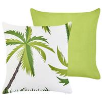 GARTENKISSEN 2er-Set Grün 45/7 cm Seaside - Weiß/Grün, Textil (45/45/45cm) - Beliani