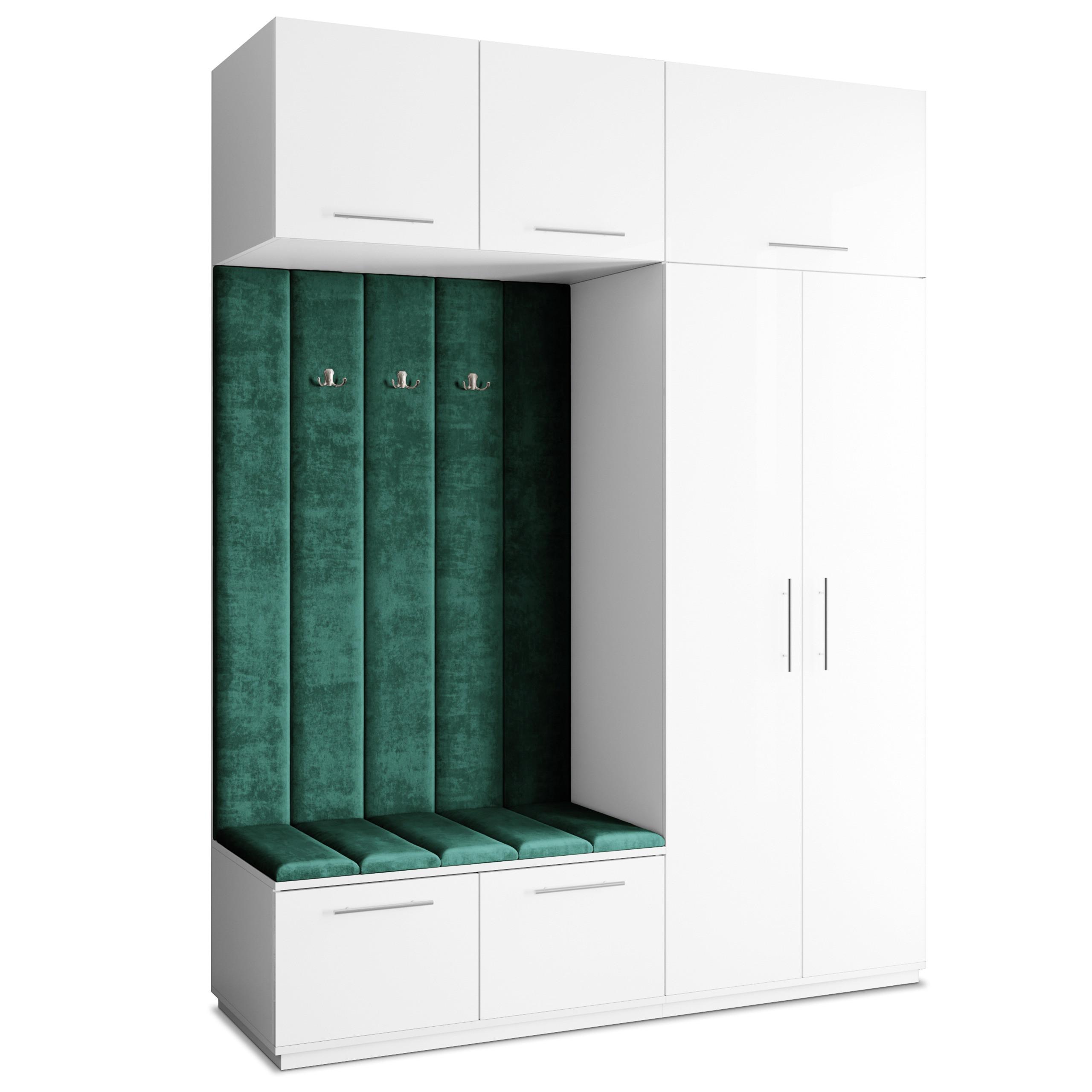 GARDEROBENSCHRANK REMA 180/240/60 cm Modern Garderobe-Set Weiß - Weiß/Grün, Holzwerkstoff (180/240/60cm) - MASSENO