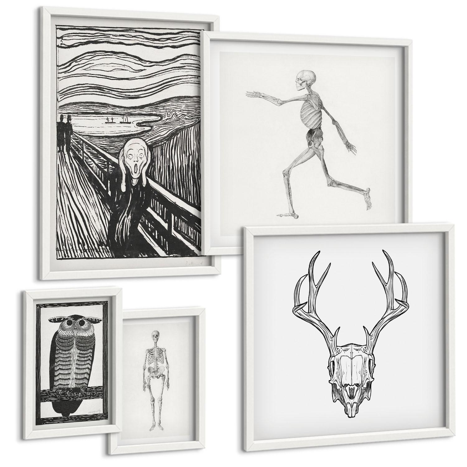 BILDER SET 5er Set - 50x50 cm & 20x30 cm & 40x60 cm Weißer Rahmen - Küchenaccessoires auf pflanzlicher Basis - Weiß, Kunststoff (40/60cm) - TULUP