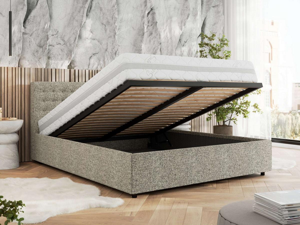 POLSTERBETT PAVO CLASSIC 160/200 - Beige Strukture - Multipocket-Matratze - Beige, Textil (160/200cm) - MKS