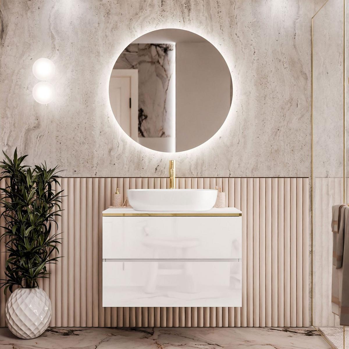 BADEZIMMERSCHRANK AURORA GOLD - Weiß, Holzwerkstoff (80/55/45cm) - Lookway