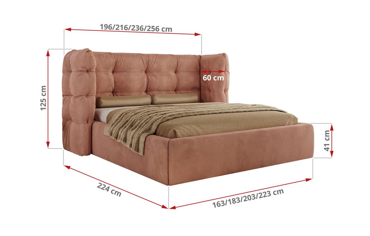 POLSTERBETT FLONELLE CLASSIC 140/200 - Rosa Velvet - Multipocket-Matratze - Rosa, Textil (140/200cm) - MKS