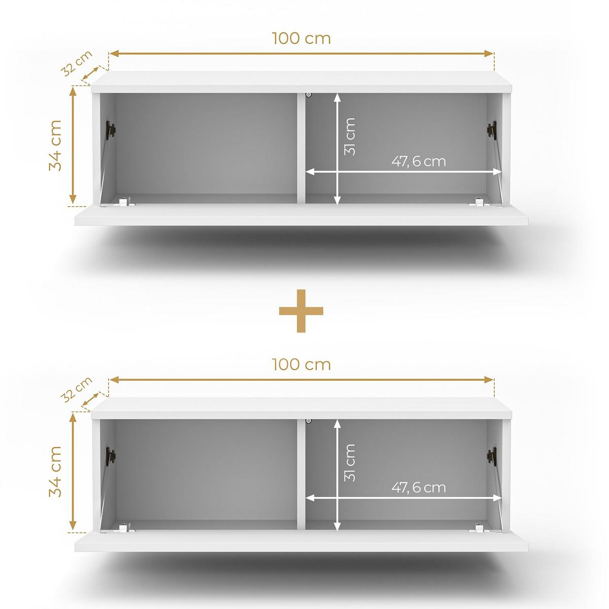 LOWBOARD Barvo 2x100 Eiche Wotan 200/34/32 cm – hängendes TV-Board - Braun, Holzwerkstoff (200/34/32cm) - AX Living