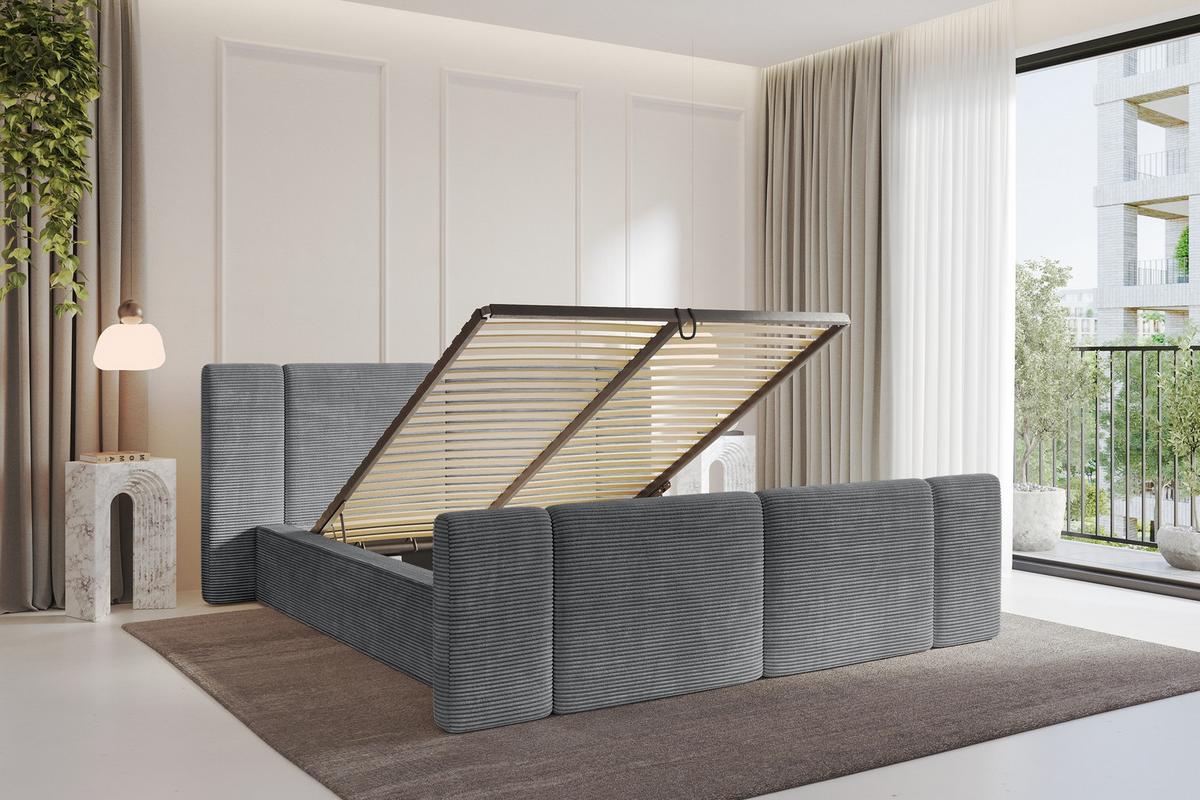 POLSTERBETT mit Bettkasten, Fußteil und Lattenrost, Bett mit Matratze H3/H4 - RIVO-Z 180x200 Dunkelgrau - Graphitfarben, Holzwerkstoff/Textil (180/200cm) - ALTDECOR